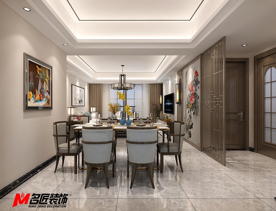 新中式风格室内装修设计效果图-广州中海寰宇三居123平米