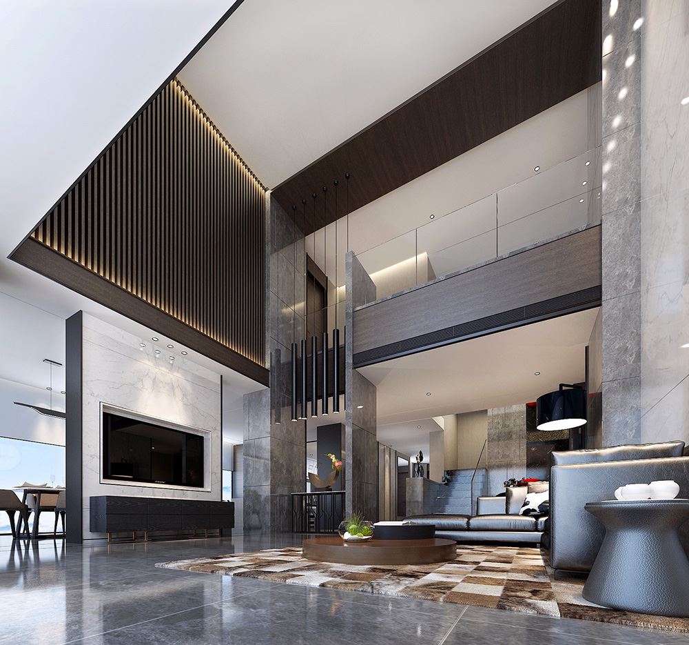 黑白灰现代简约风格室内装修效果图-广州天湖郦都别墅420平米